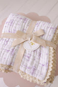 Load image into Gallery viewer, Muslin Blanket with Lace Trim - Lilac Bows