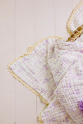 Load image into Gallery viewer, Muslin Blanket with Lace Trim - Lilac Bows