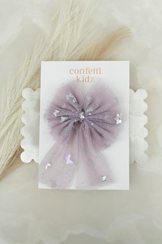 Large Tulle Sailor Bow - Mauve Butterflies