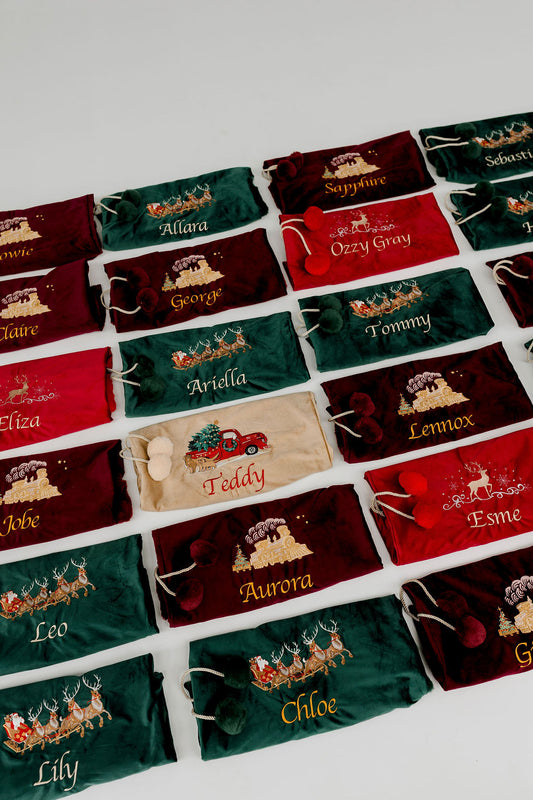 Deluxe Embroidered Santa Sack - Santa's Sleigh