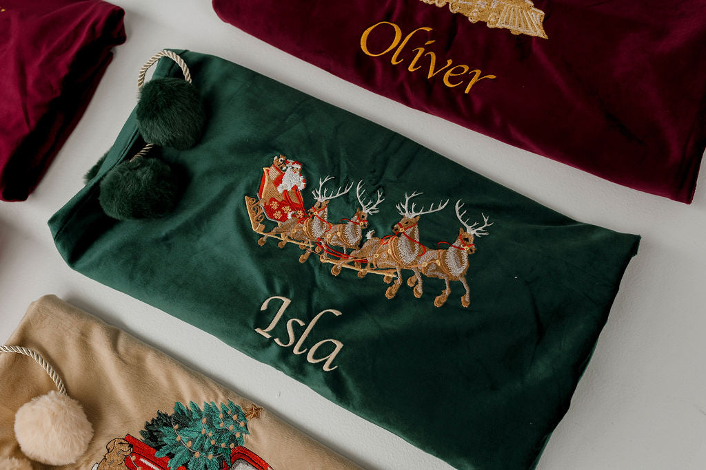 Deluxe Embroidered Santa Sack - Santa's Sleigh