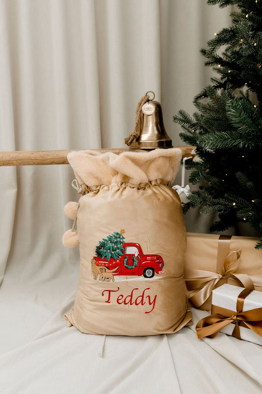 Deluxe Embroidered Santa Sack - Christmas Truck