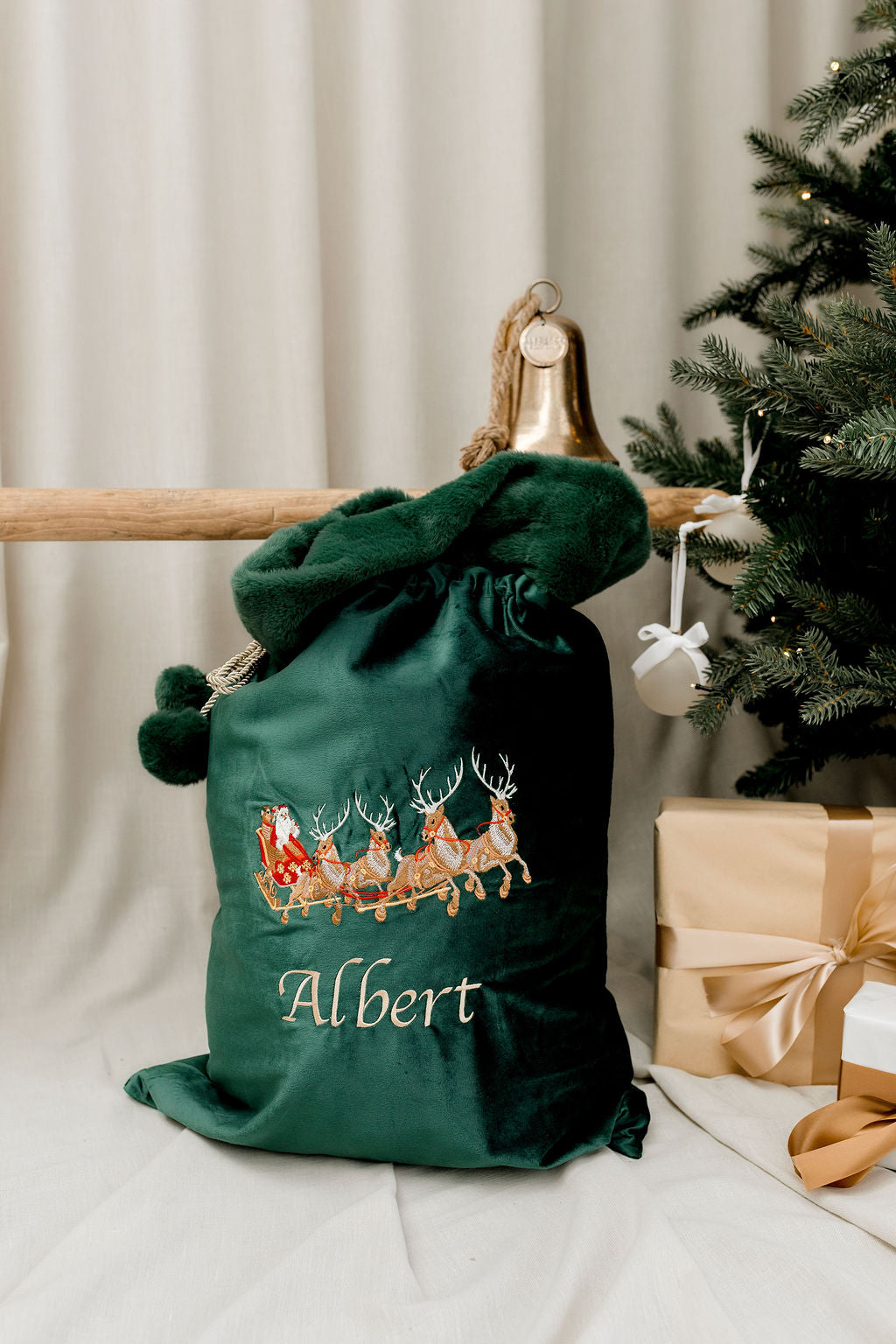 Deluxe Embroidered Santa Sack - Santa's Sleigh