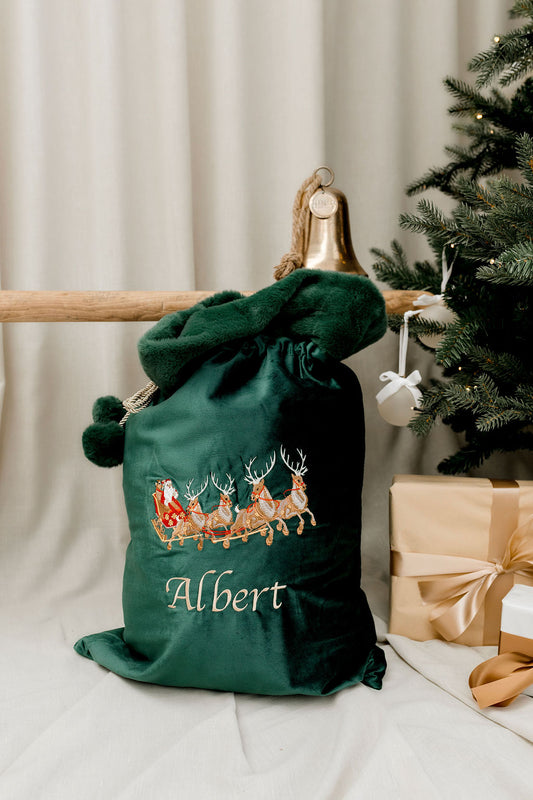 Deluxe Embroidered Santa Sack - Santa's Sleigh