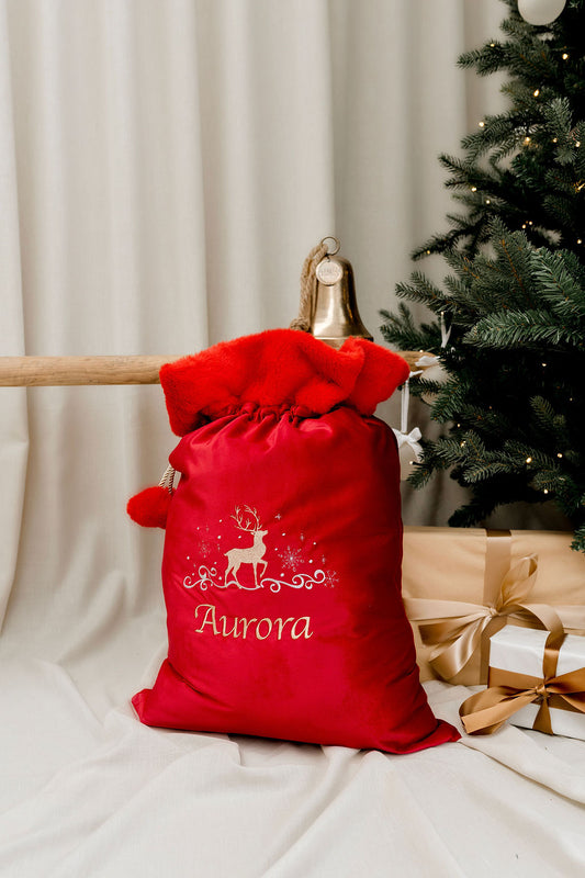 Deluxe Embroidered Santa Sack - Reindeer