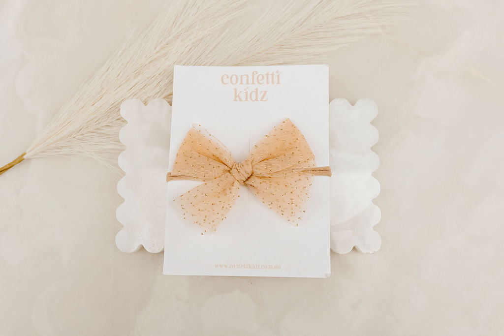 Sparkly Gold Tulle Bow