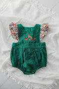 Load image into Gallery viewer, SIZE NB left • Embroidered Forest Green Romper - Vintage Toys
