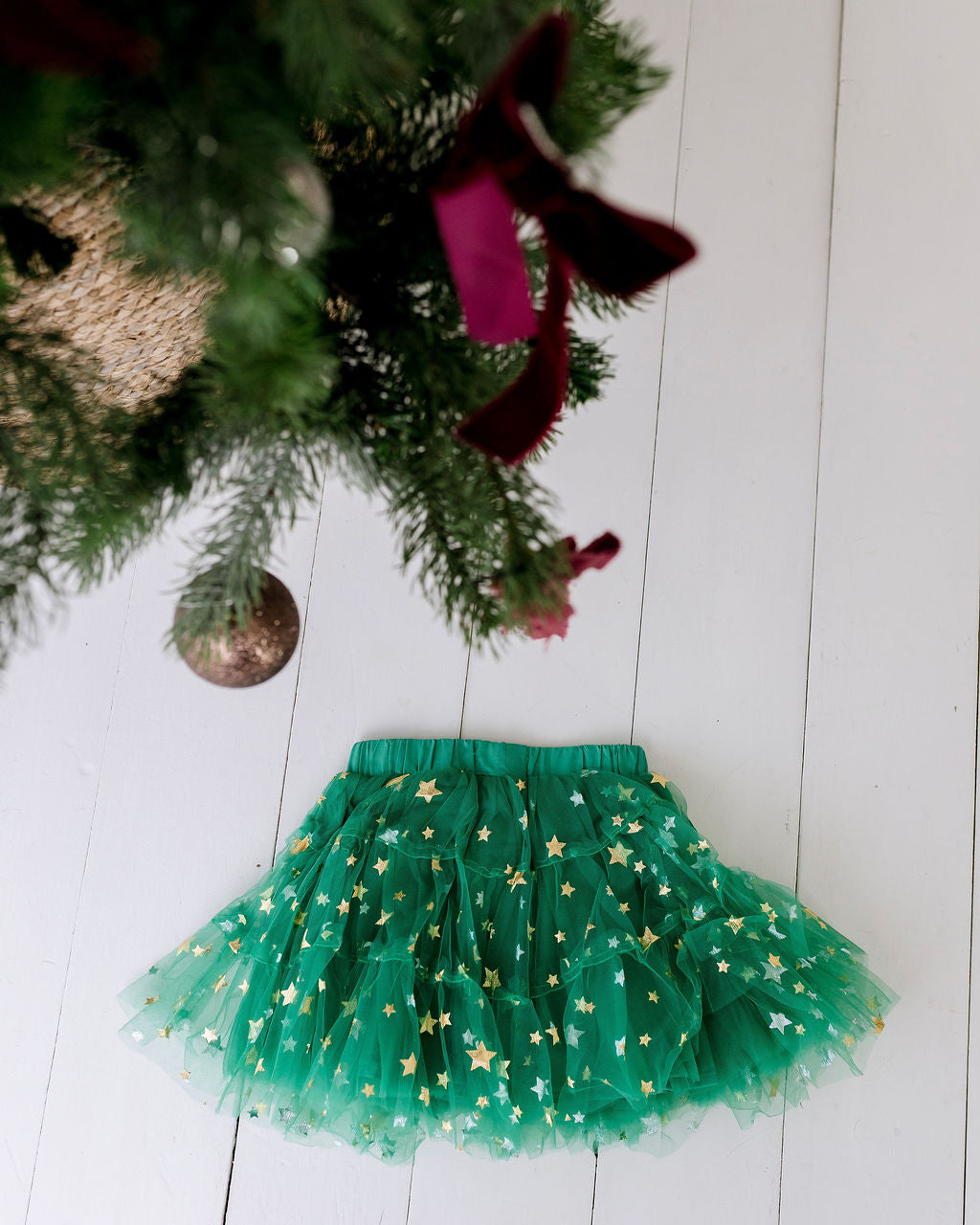 Classic Christmas Tulle Skirt - Green Stars