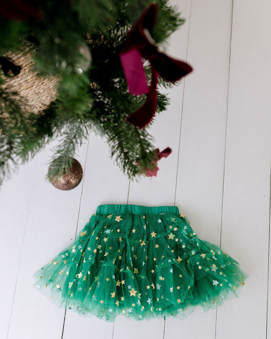 Classic Christmas Tulle Skirt - Green Stars