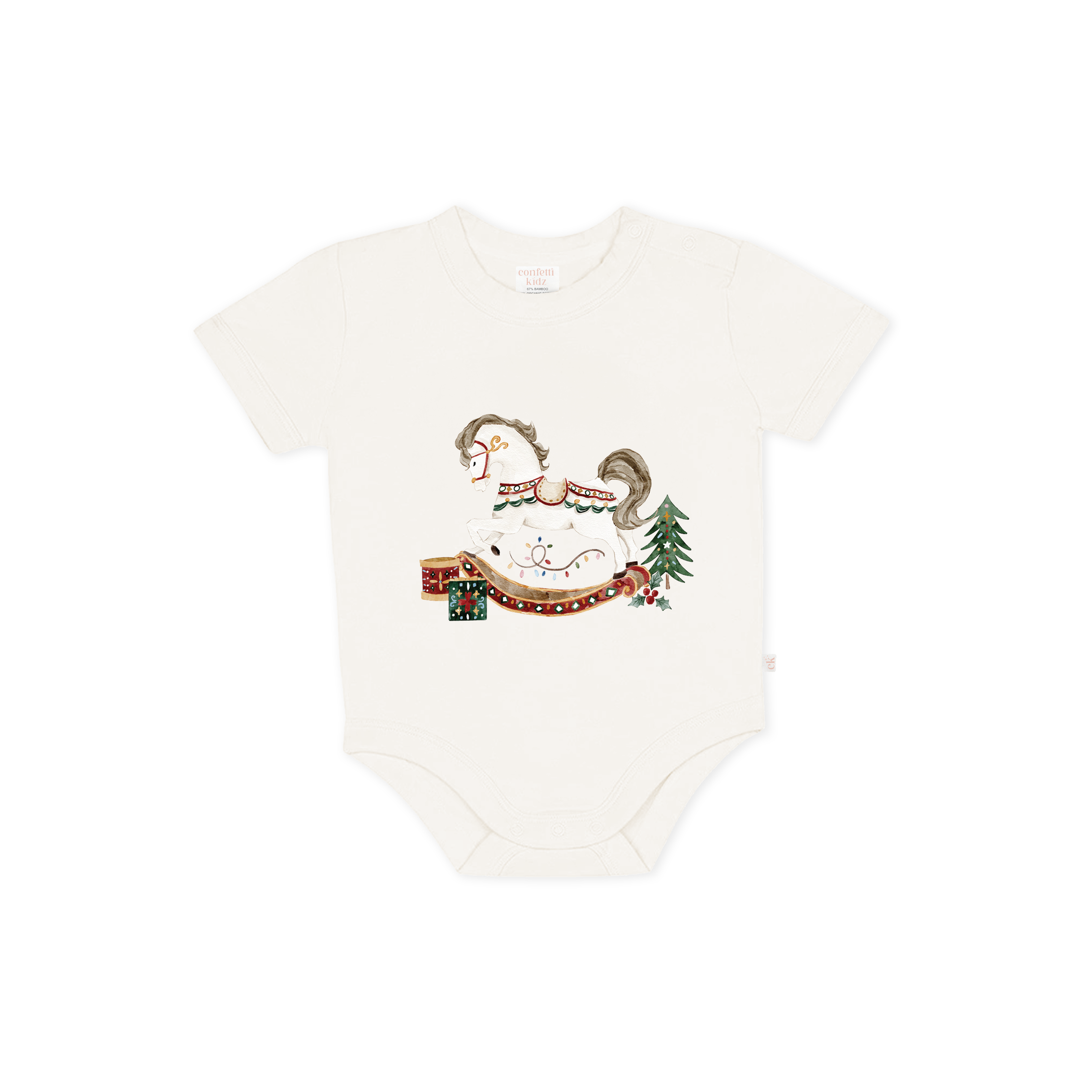 Christmas Rocking Horse Bodysuit - Eggnog