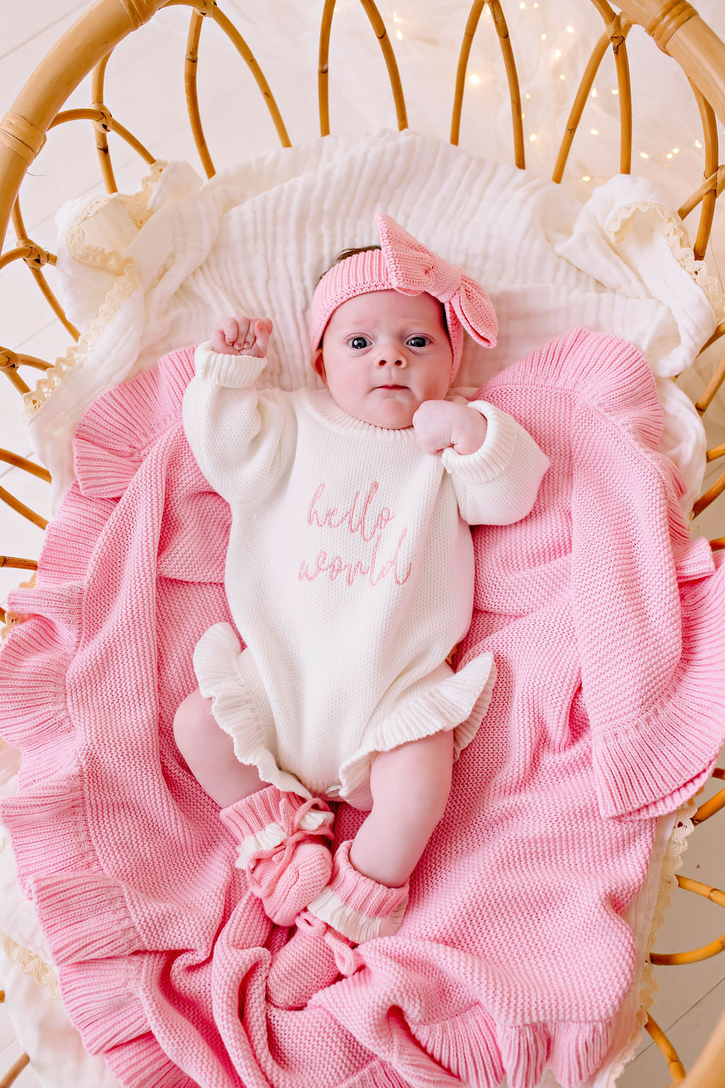 "Hello World" Knit Romper - Blush Font