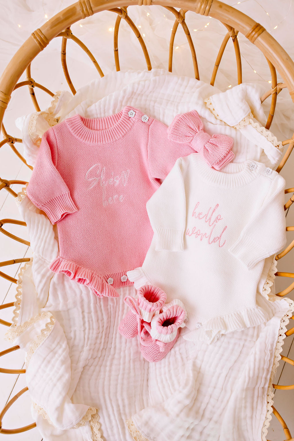 "Hello World" Knit Romper - Blush Font