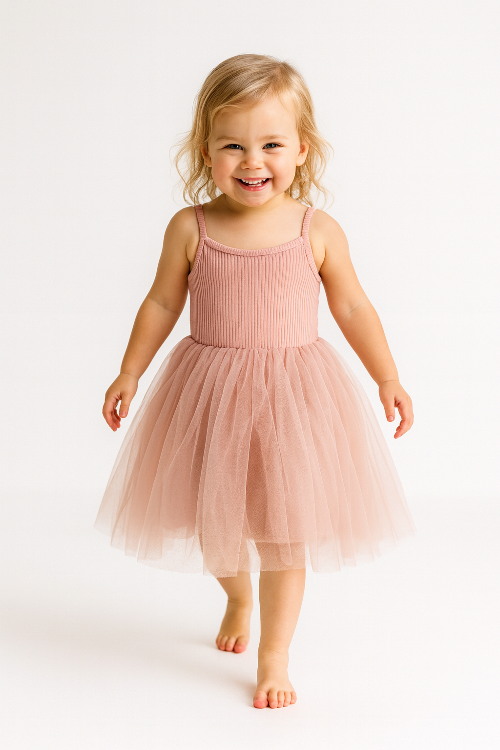 Ribbed Tulle Dress - Dusty Pink
