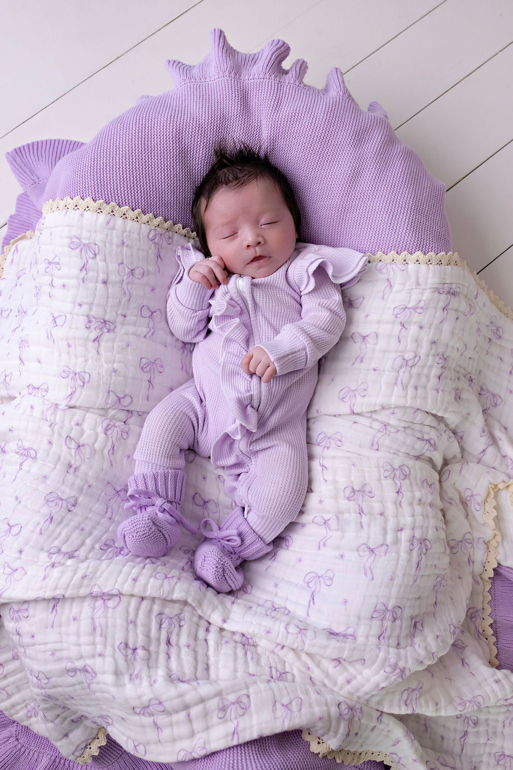 Oversized Knit Top Knot | Lilac Waffle