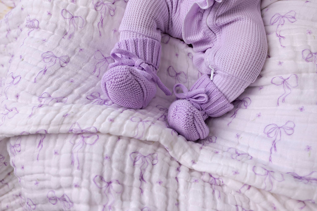 Oversized Knit Top Knot | Lilac Waffle