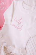 Load image into Gallery viewer, "Hello World" Knit Romper - Blush Font
