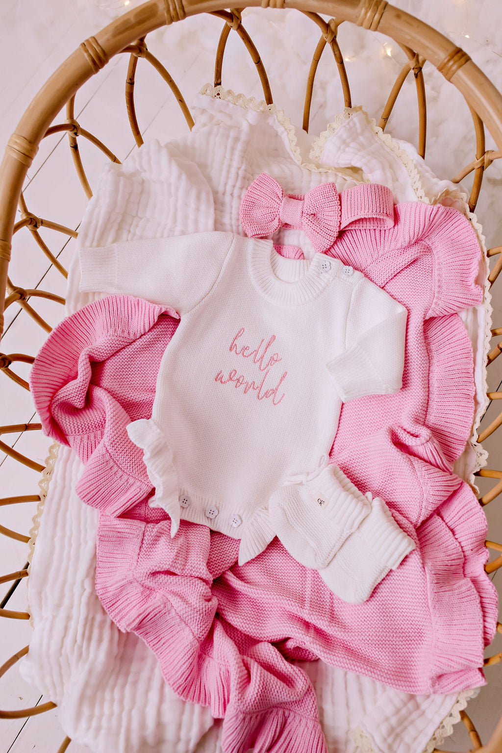 "Hello World" Knit Romper - Blush Font