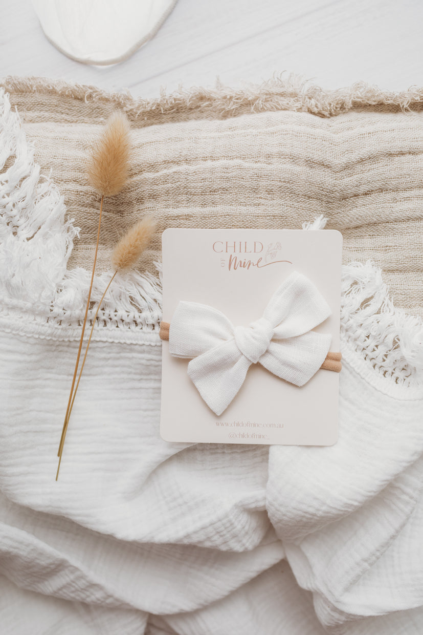 White Linen Bow - Clip