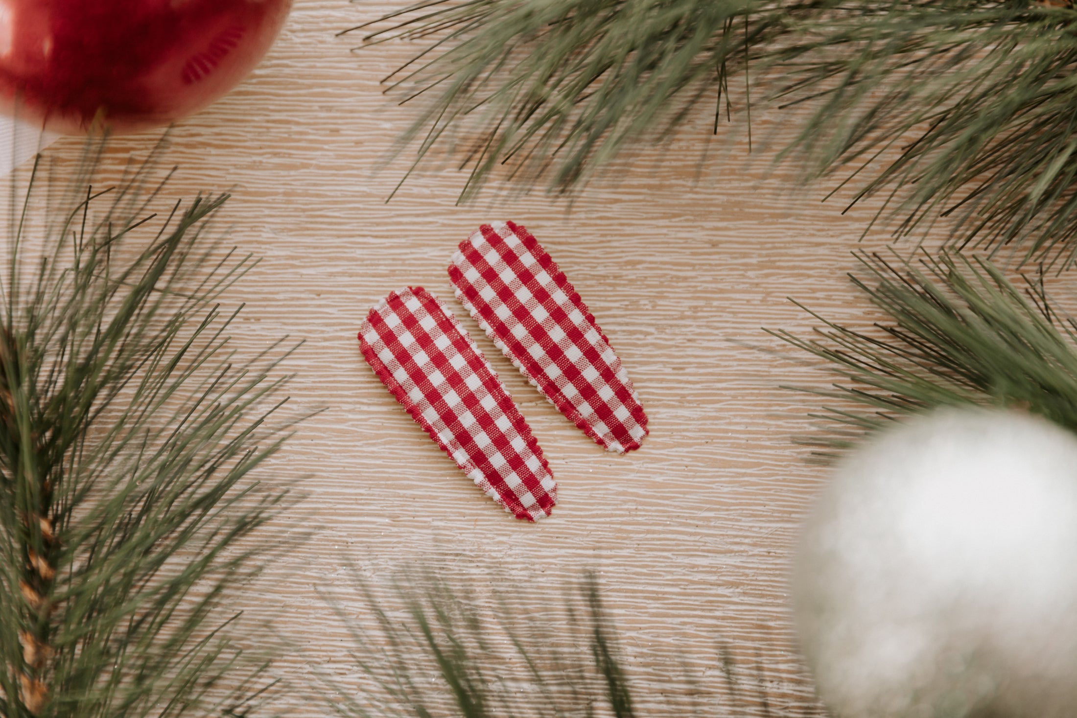 Gingham Hair clips - Candy Cane Red