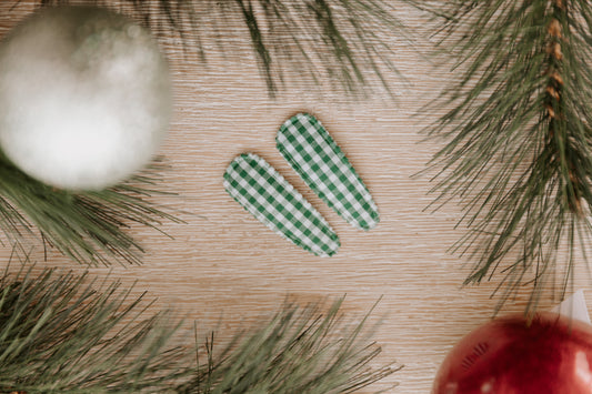 Gingham Hair clips - Forest Green