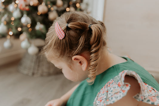 Gingham Hair clips - Candy Cane Red