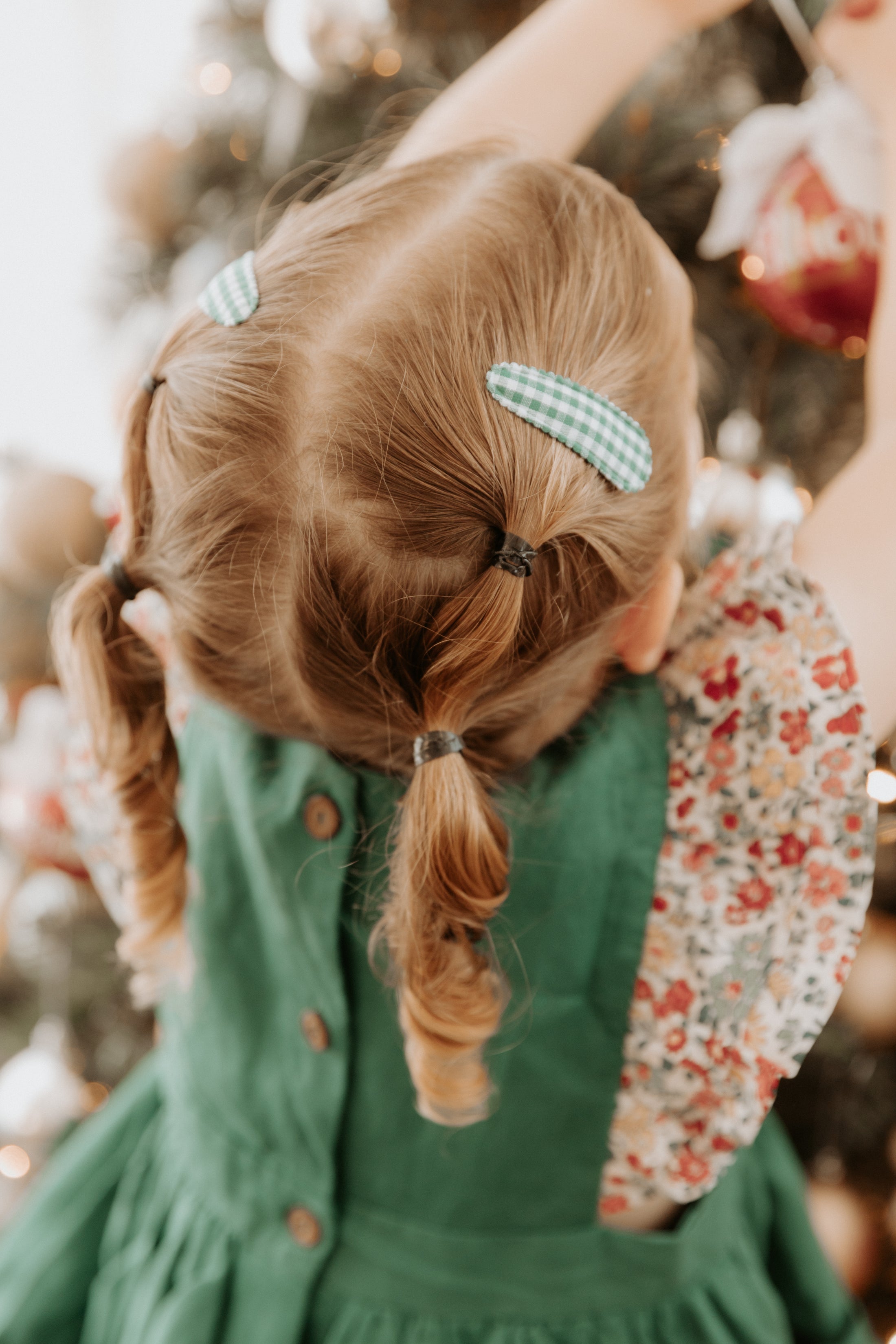 Gingham Hair clips - Forest Green