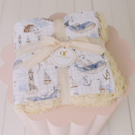 Magic Ocean - Lace Edge Muslin Blanket