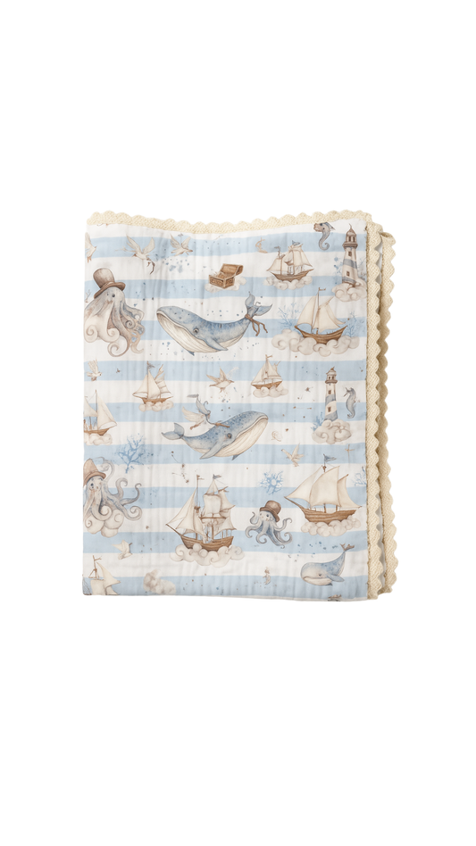 Magic Ocean - Lace Edge Muslin Blanket