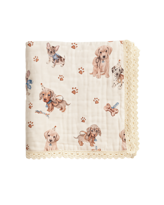 Pawfect Pals | Lace Edge Muslin Blanket