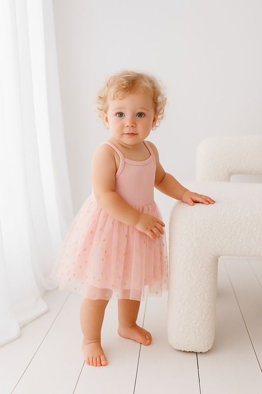 Ribbed Tulle Dress - Soft Petal