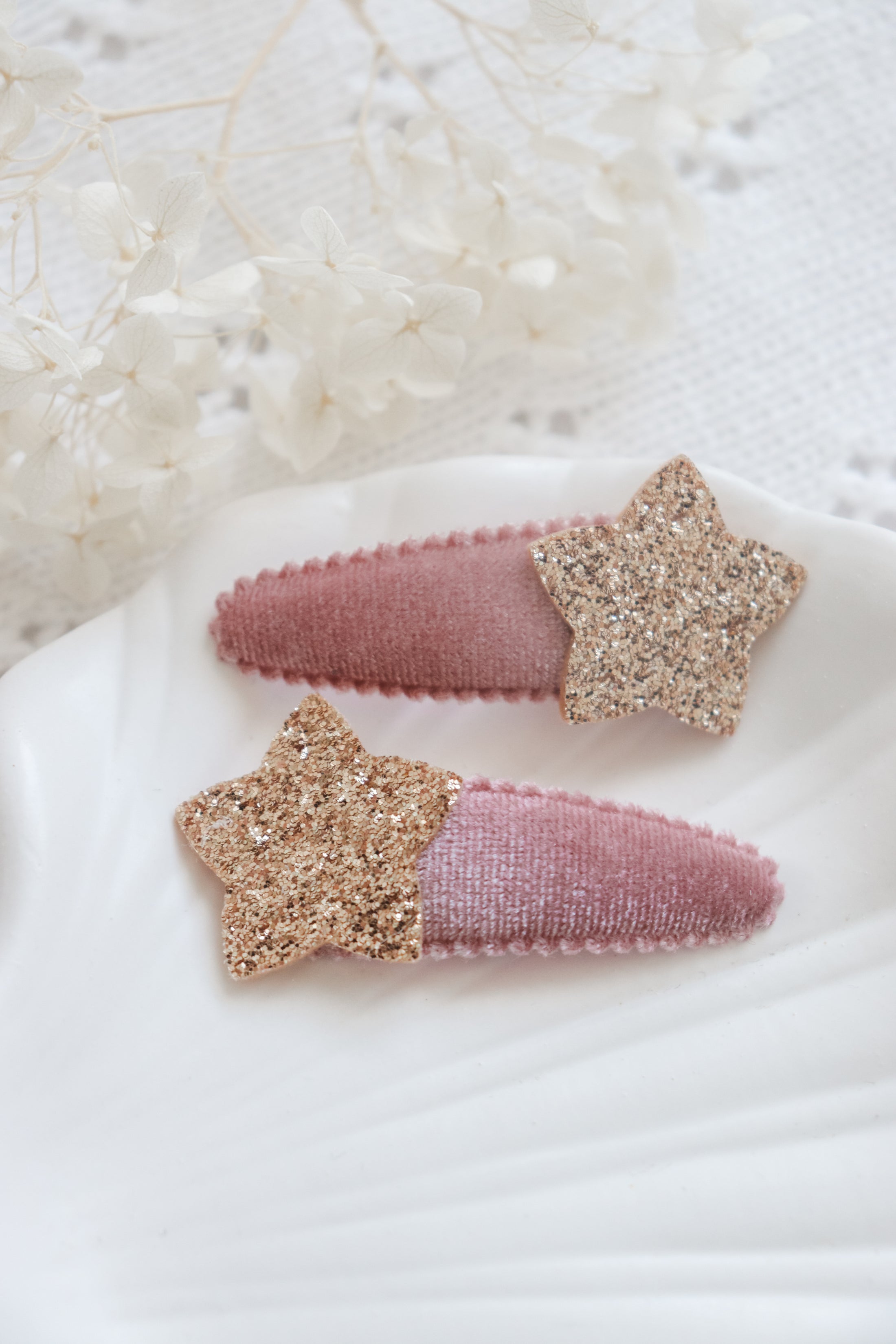 Pink Velvet Star Clips - Set of 2