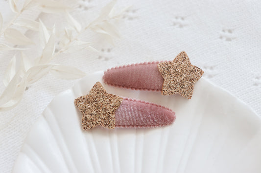 Pink Velvet Star Clips - Set of 2