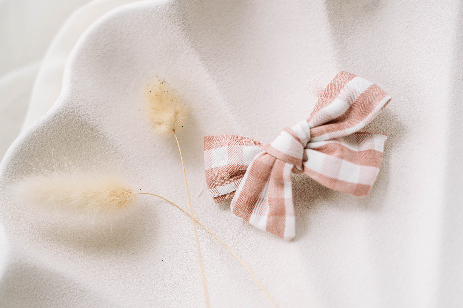 Dusty Pink Gingham Bow - Headband