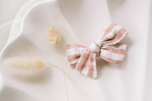 Dusty Pink Gingham Bow - Headband