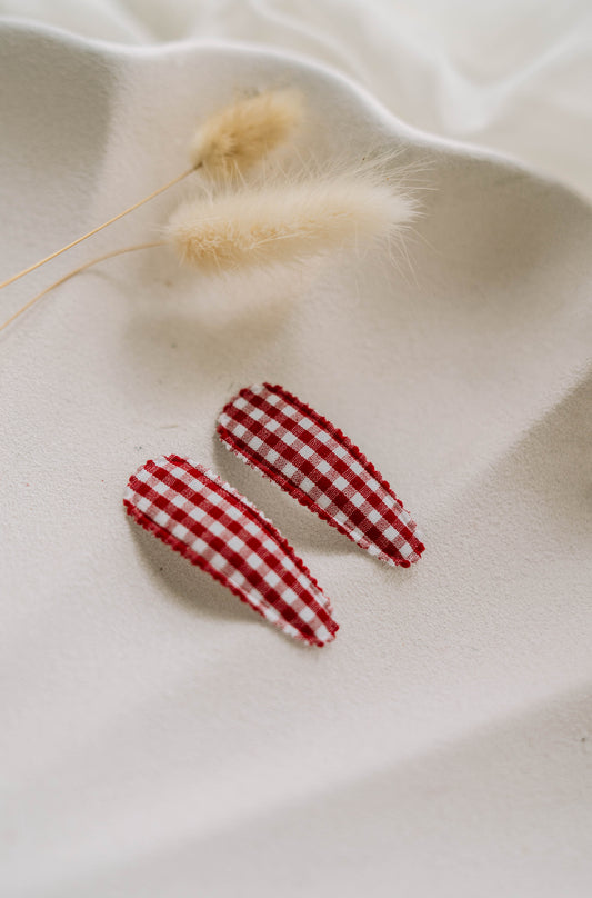 Gingham Hair clips - Candy Cane Red