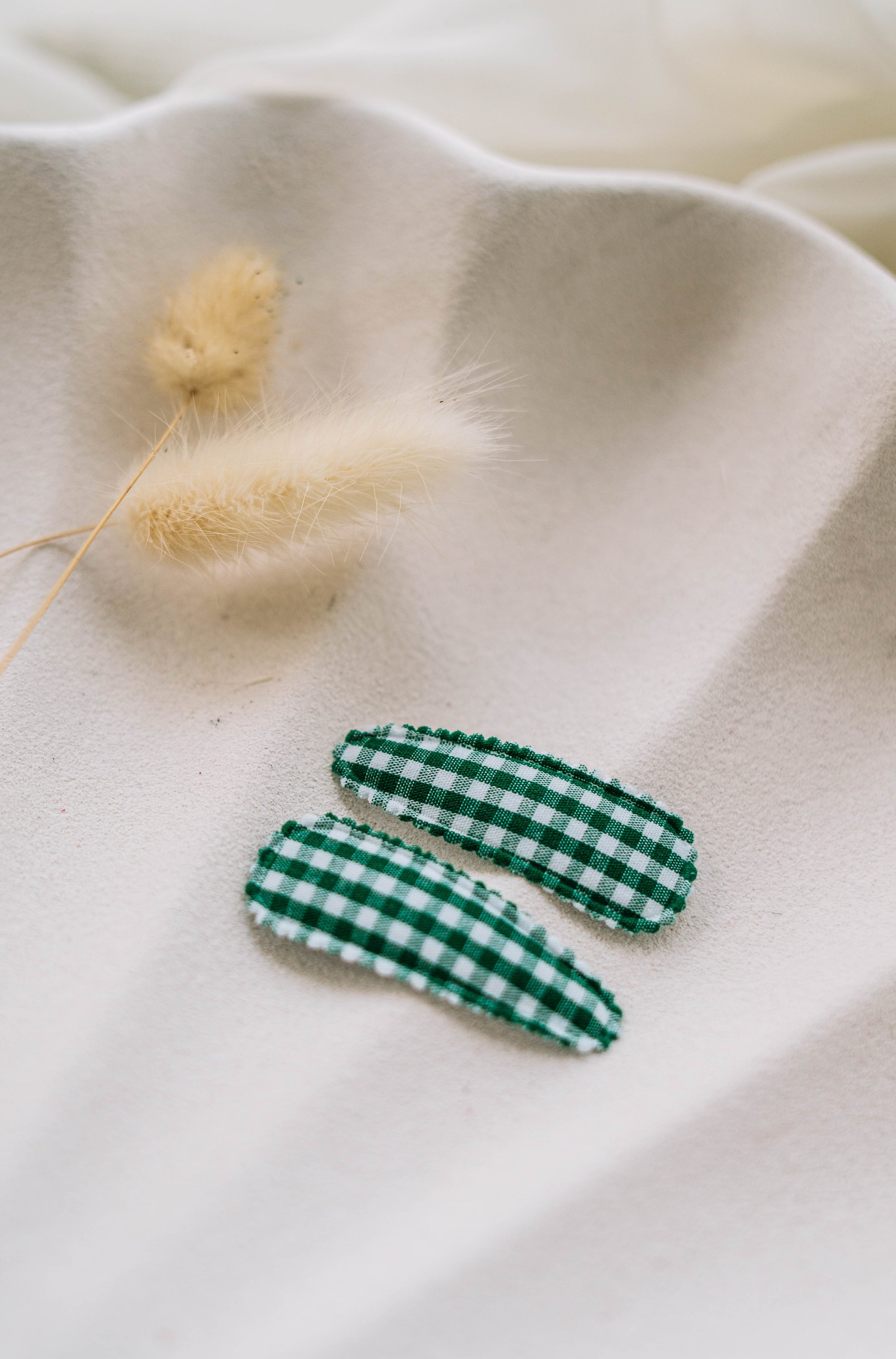 Gingham Hair clips - Forest Green