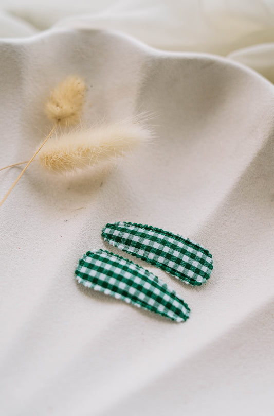 Gingham Hair clips - Forest Green