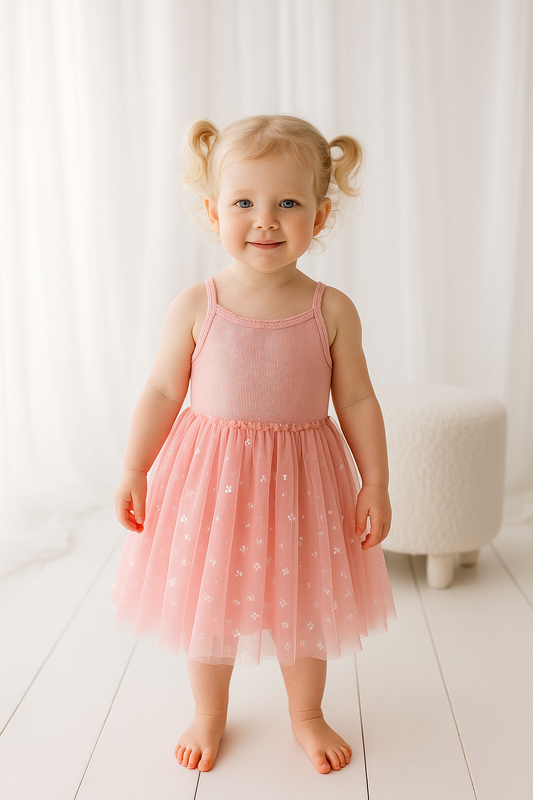 Ribbed Tulle Dress - Sparkling Rose
