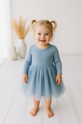 Load image into Gallery viewer, L/S Ribbed Tulle Dress - Dusty Blue
