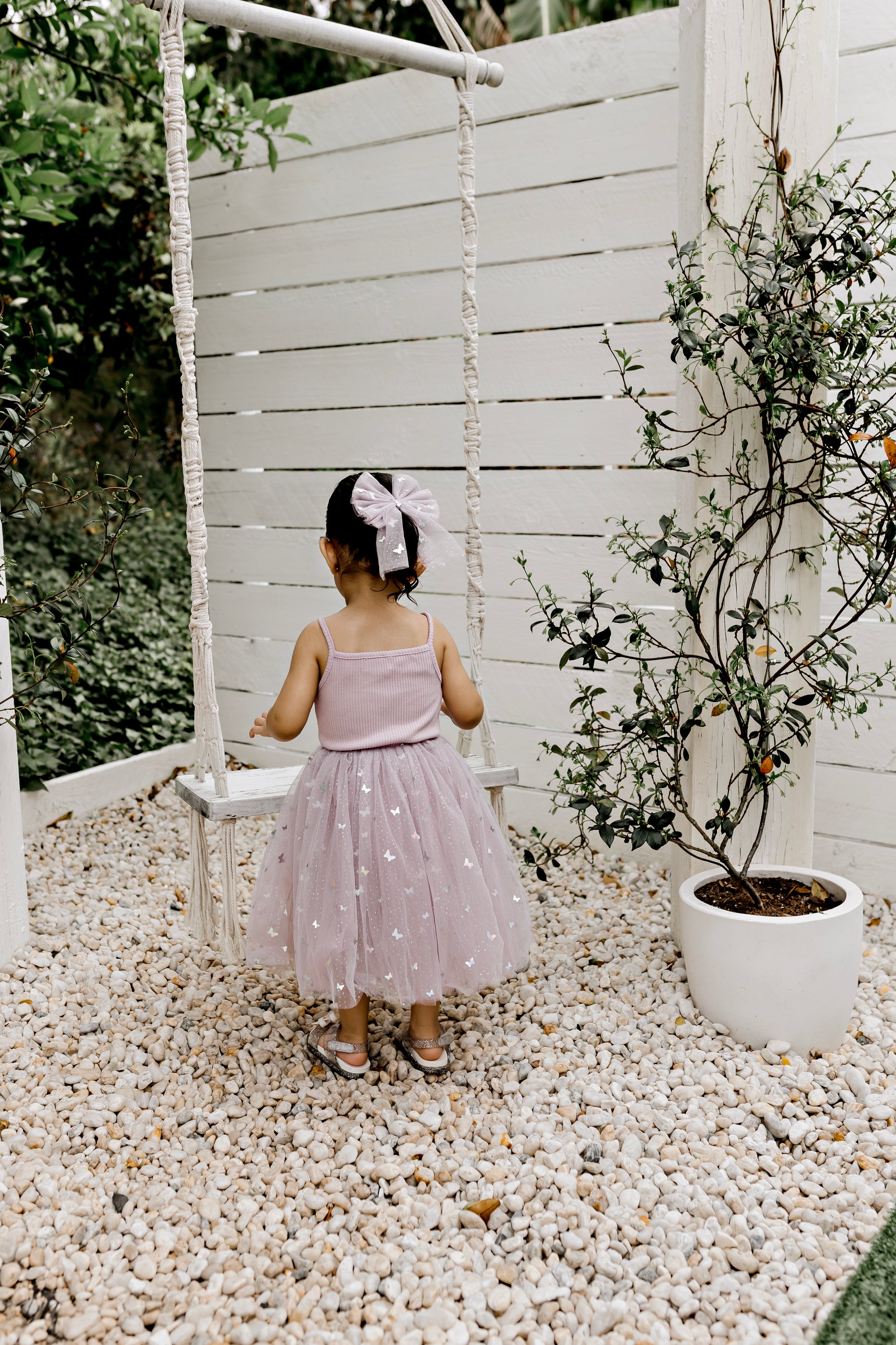 Ribbed Tulle Dress - Mauve Butterflies