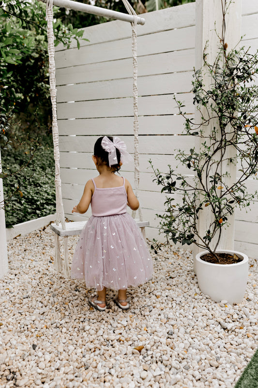Ribbed Tulle Dress - Mauve Butterflies
