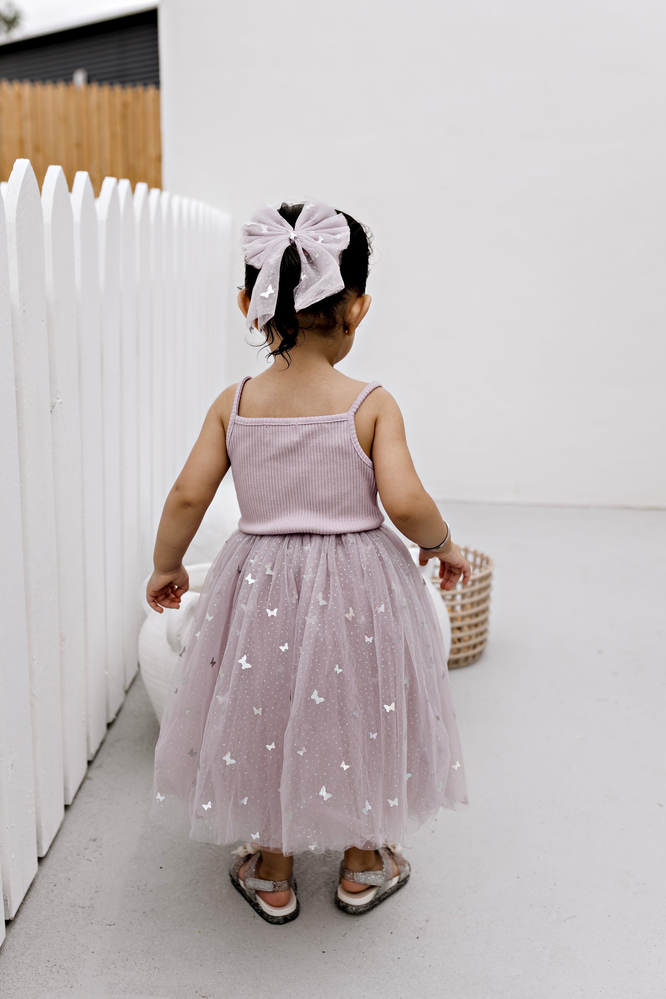 Ribbed Tulle Dress - Mauve Butterflies