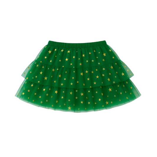 Classic Christmas Tulle Skirt - Green Stars