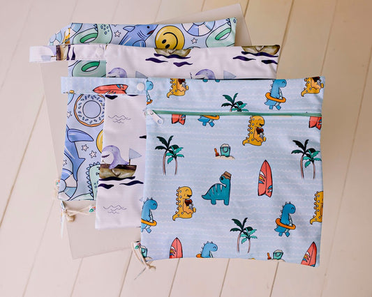 Double Pocket Wet Bag - Beach Dinos