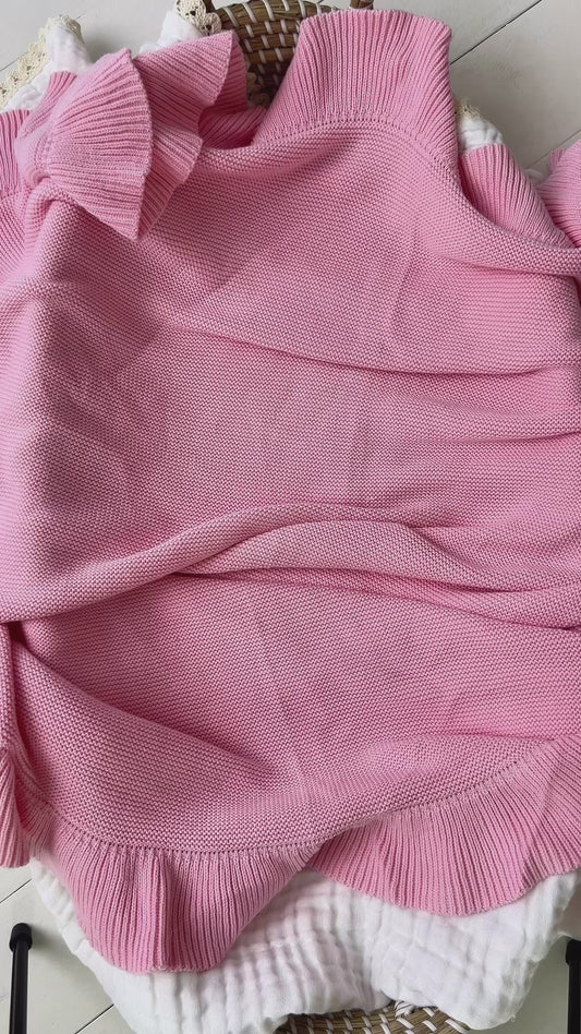Frilly Knit Blanket | Cotton Candy